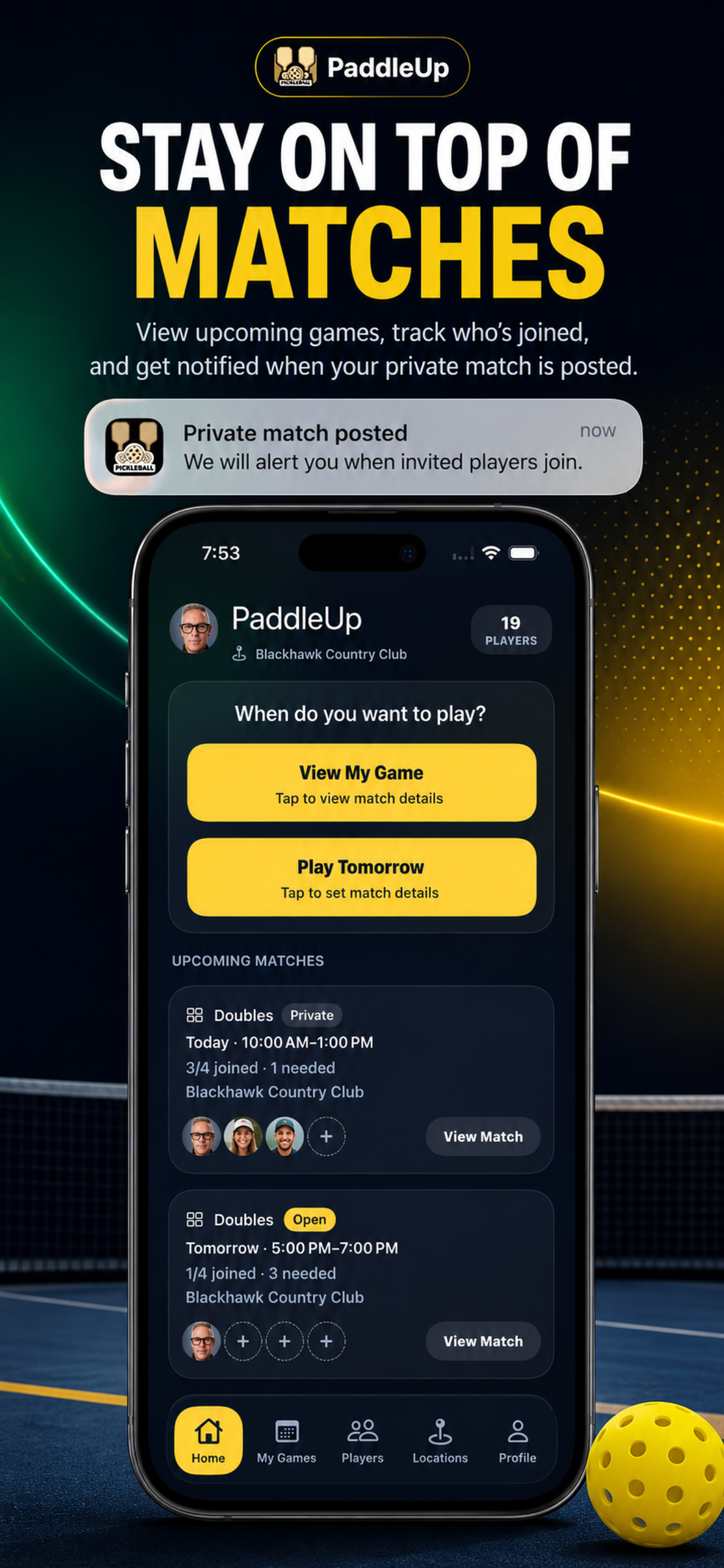 PaddleUp screen